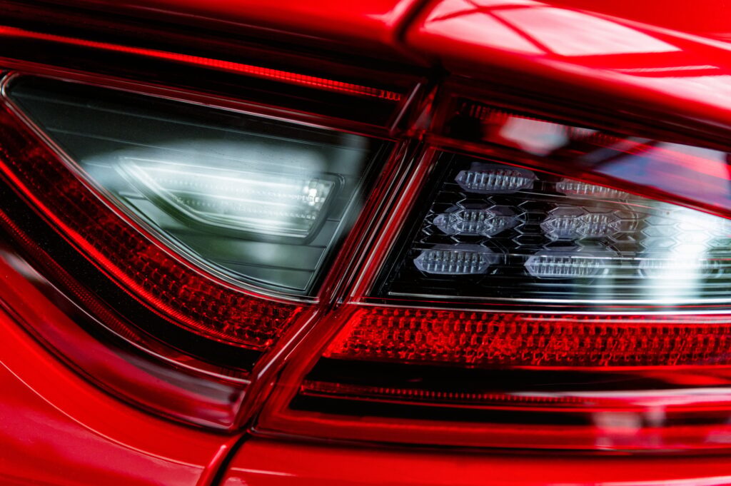 Close up detail of the red car rear light